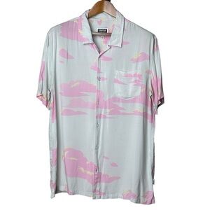Cornerstore Bodega Large Button Up Short Sleeve Shirt Clouds Pink